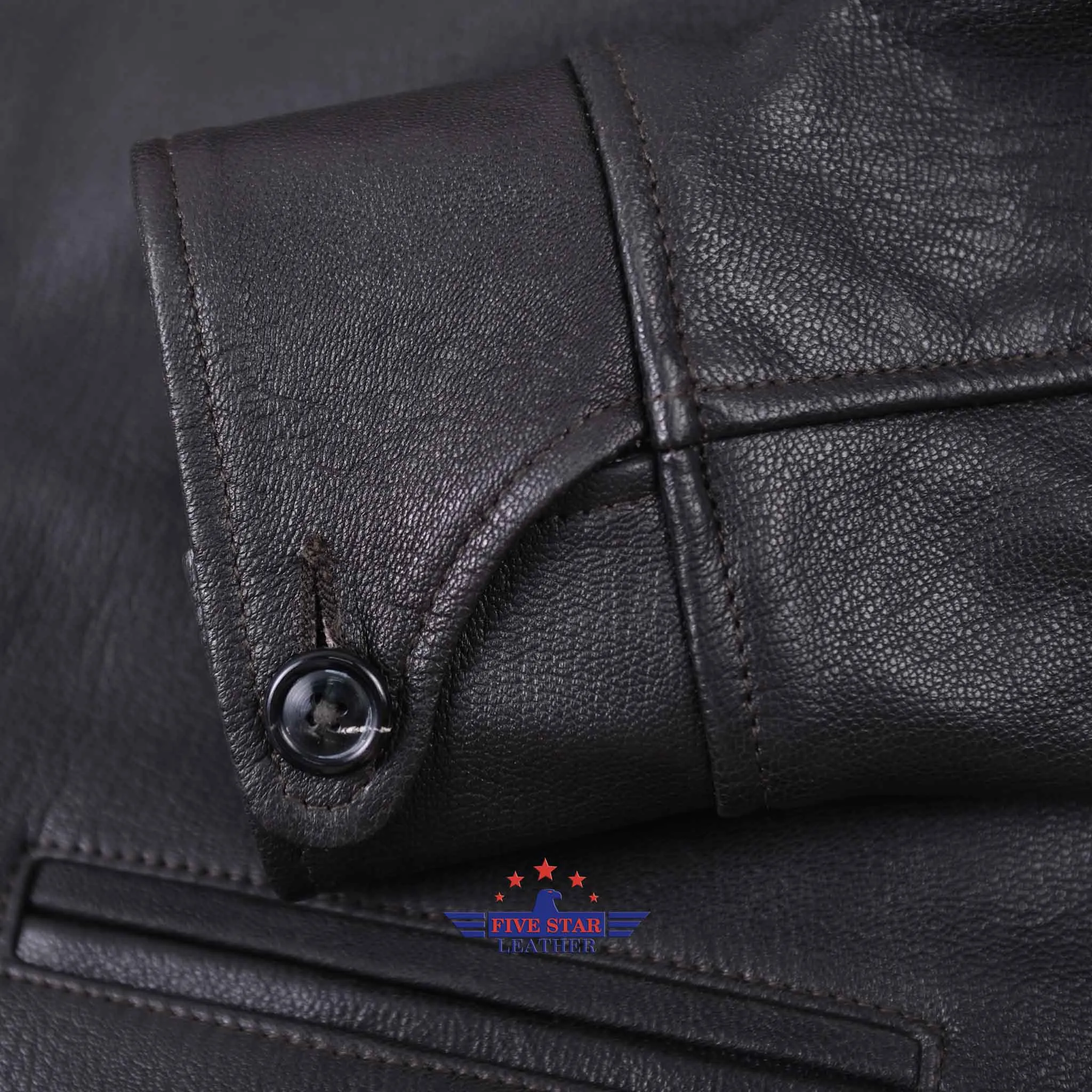 FiveStar Leather Men 1920s Car Coat Premium Goatskin Seal Brown